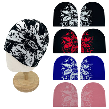 Flowers Print Trendy Versatile Double Layer Knitted Hat